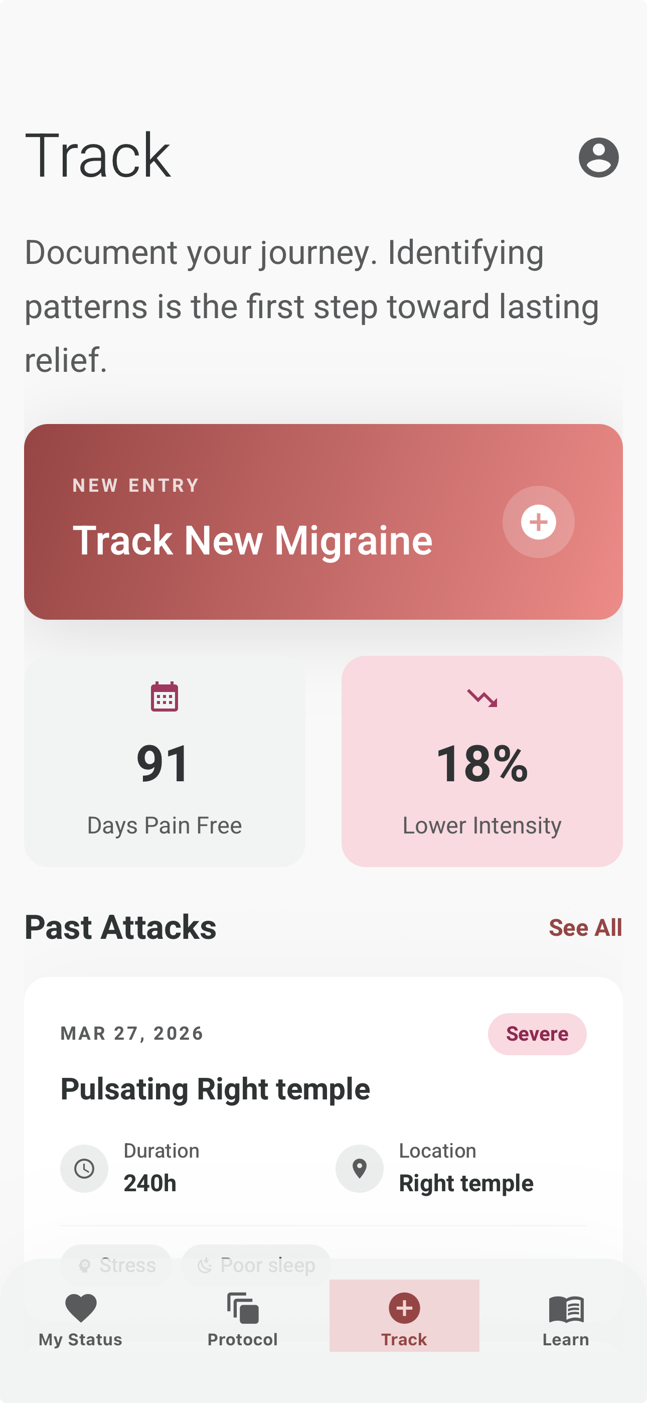 Mygraine AI migraine tracking screen